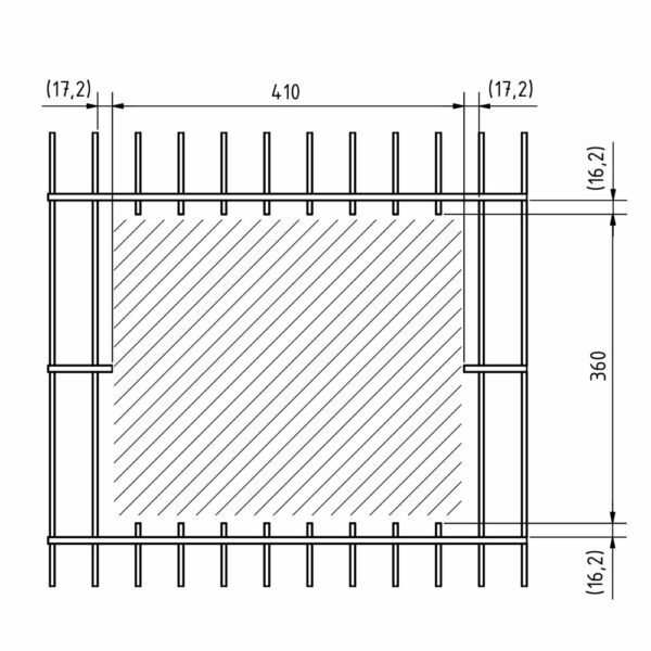 Technische Zeichnung für die Montage des Briefkastens an einer Doppelstabmatte.